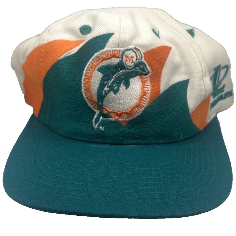 RARE 1990's 1ST GEN DOUBLE SHARK TOOTH MIAMI DOLPHINS LOGO ATHLETIC SNAPBACK HAT